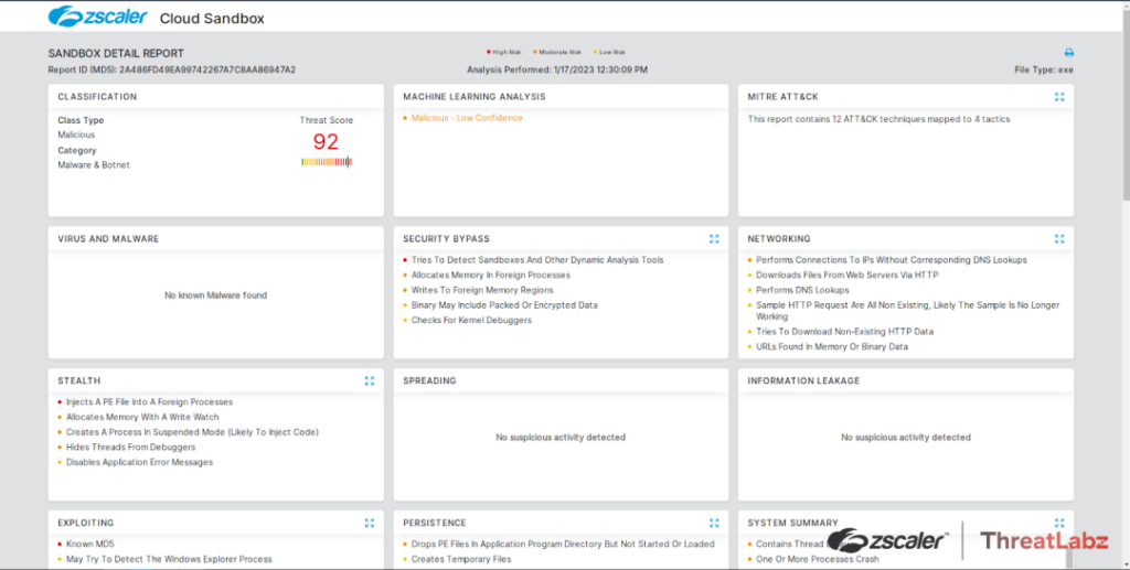 Zscaler sandbox detection screenshot